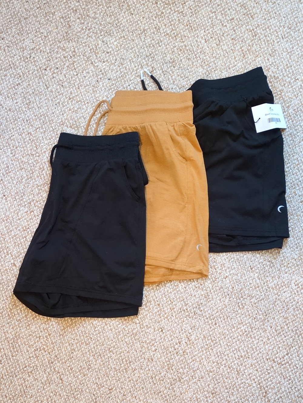 3 Pair Women’s Zyia Athletic Shorts - Black & Mustard Performance Shorts